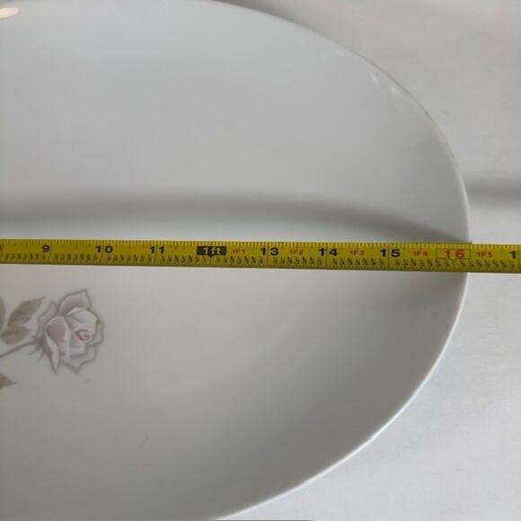 Noritake Edenrose 16" Oval Serving Platter Gray/Pink/White Roses VTG - Picture 6 of 9
